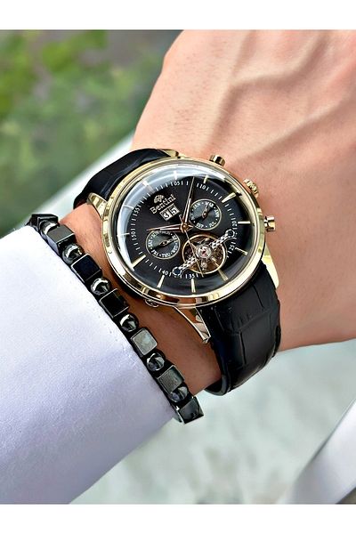 Bentini Men's Wristwatch – Automatic Mechanism, Calendar, Leather Band, Waterproof, 2-Year Warranty, Clip