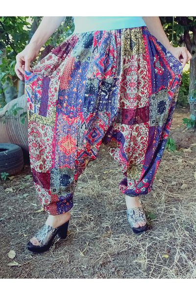 hoaryage Pants with Elastic Viscose Fabric Floral Patterned Shalwar with Pockets 100% Cotton Sizes 38 to 100 kg