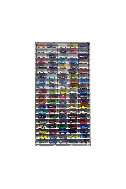 Woodbu Şeffaf Kapaklı 100 Araçlık Dikey Beyaz Hobi Araba Rafı