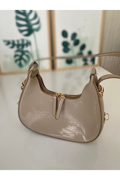 Petek Collection Patent Leather Baged Beige Bag