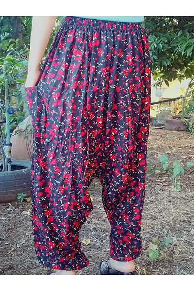 hoaryage Pants with Elastic Viscose Fabric Floral Patterned Shalwar with Pockets 100% Cotton Sizes 38 to 100 kg