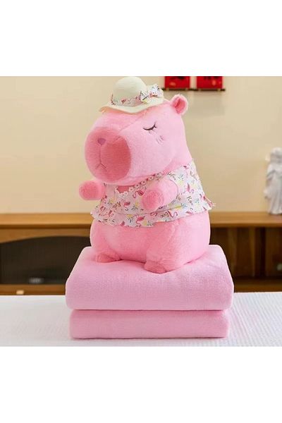 ABYZ Plush toy with a Capybara blanket with a hat and dress, for children +3 years, size 44cm color Pink