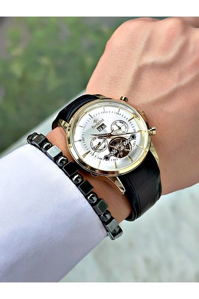 Bentini Men's Wristwatch – Automatic Mechanism, Calendar, Leather Band, Waterproof, 2-Year Warranty, Clip