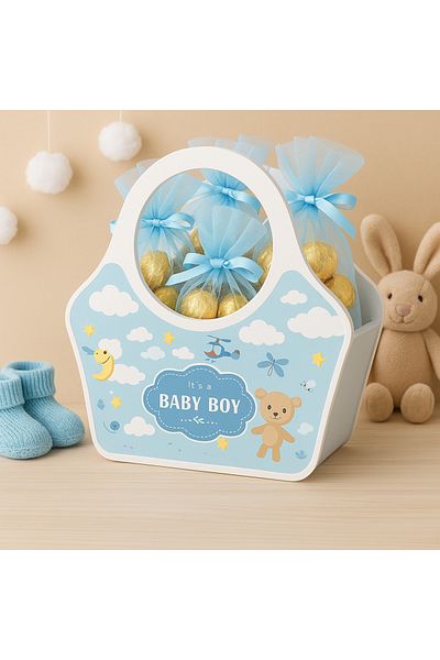 seasons box Baby boy distribution basket with a sky blue design and a cute teddy bear - blue color