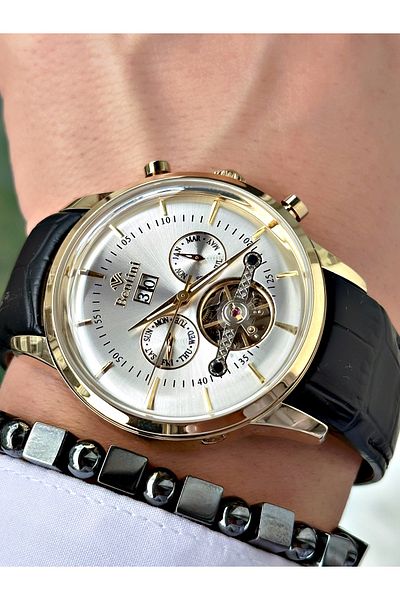 Bentini Men's Wristwatch – Automatic Mechanism, Calendar, Leather Band, Waterproof, 2-Year Warranty, Clip