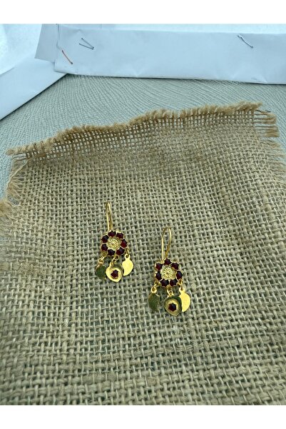 Midyat Artuklu Gümüşçülük Yakut Taşlı Gümüş Altın Kaplama Sallantılı Küpe