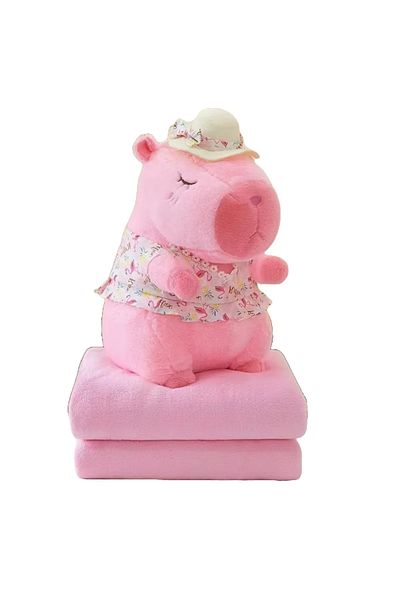 ABYZ Plush toy with a Capybara blanket with a hat and dress, for children +3 years, size 44cm color Pink