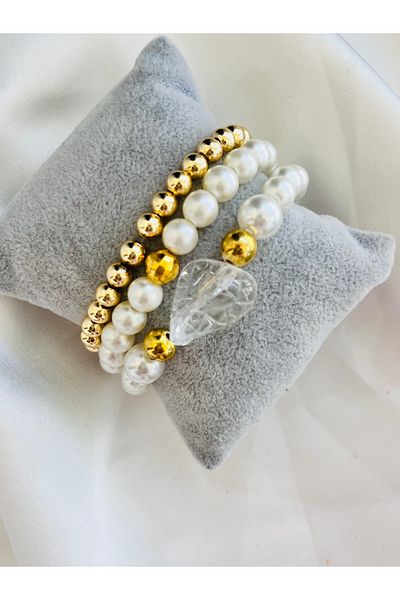 COCOSH TAKI Pearl Beaded Gold Detailed Multi-Combination Bracelet