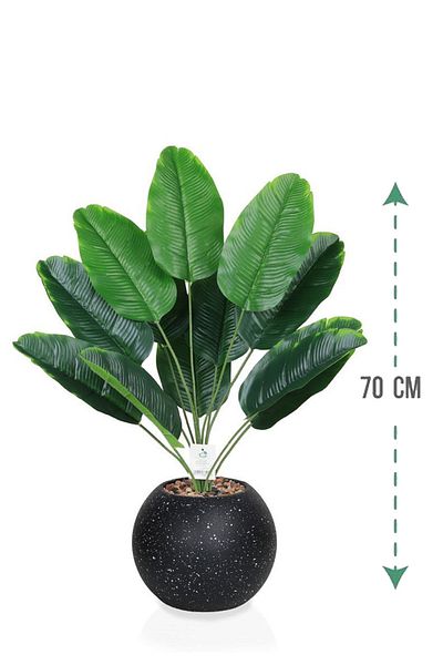 Generic Artificial banana leaf seedling (12 branches) in a round plastic container