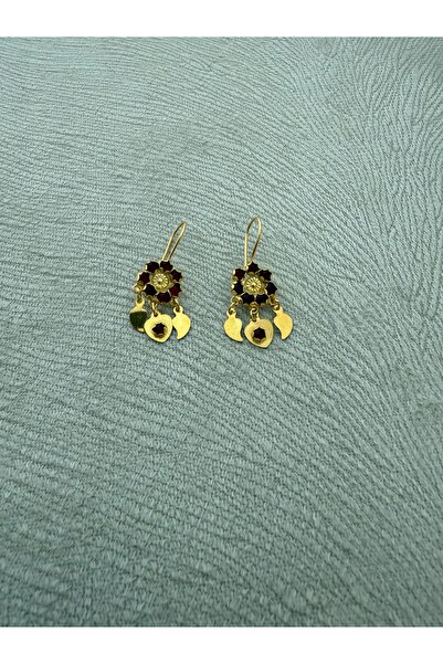 Midyat Artuklu Gümüşçülük Yakut Taşlı Gümüş Altın Kaplama Sallantılı Küpe