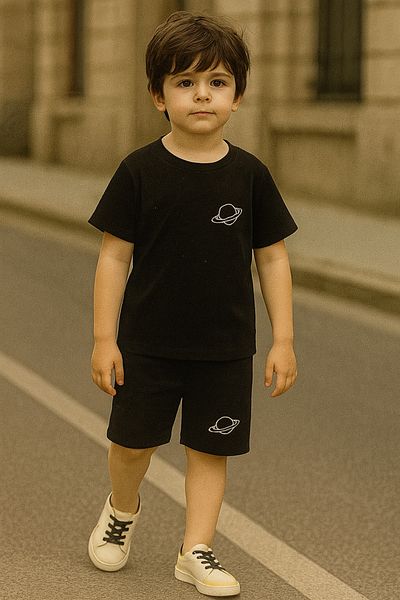 LePold Set pantaloni scurți pentru băiat cu imprimeu Saturn 6 - 15 ani Alb Negru