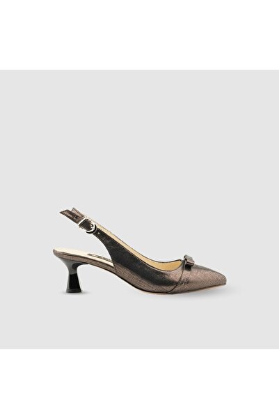 TOGO Bronz Simli Hakiki Deri Kadın Topuklu Ayakkabı [060085]