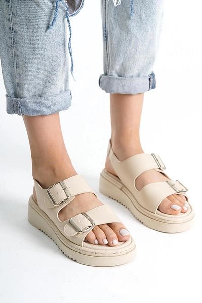 Papuçsepeti Shoe Basket Fncy-602 Casual Women's Double Buckle Comfortable Sandals