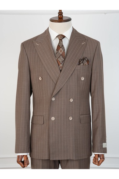 PAREZ Premium Yünlü Erkek Kruvaze Takım Elbise Slim Fit İtalyan Stil Ceket Pantolon -XPRZCOM2840