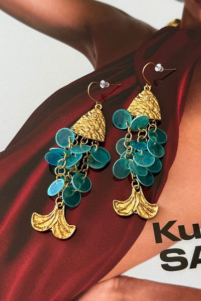 Trendy Butik Turquoise Sequin Fish Earrings