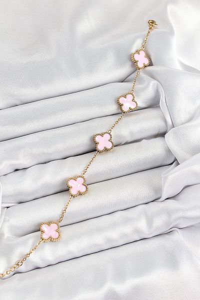 Clariss 316L Steel Pink Clover Model Gold Color Women's Bracelet