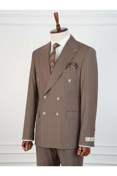 PAREZ Premium Yünlü Erkek Kruvaze Takım Elbise Slim Fit İtalyan Stil Ceket Pantolon -XPRZCOM2840