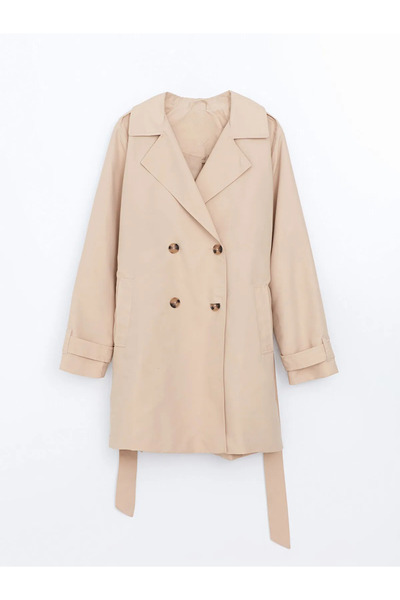 LC Waikiki Beige Jacket Collar Women's Trench Coat