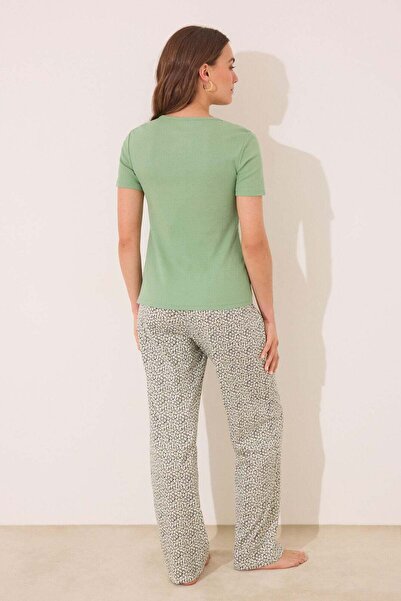 Women'secret Long green ribbed cotton pajamas