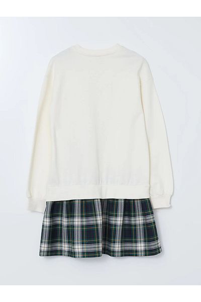 LC Waikiki Crew Neck Bear Teddy Printed Girl's Dress