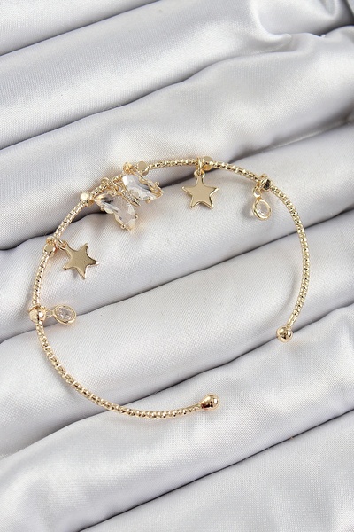 Clariss Brass Zircon Stone Butterfly and Star Model Gold Color Charm Bracelet