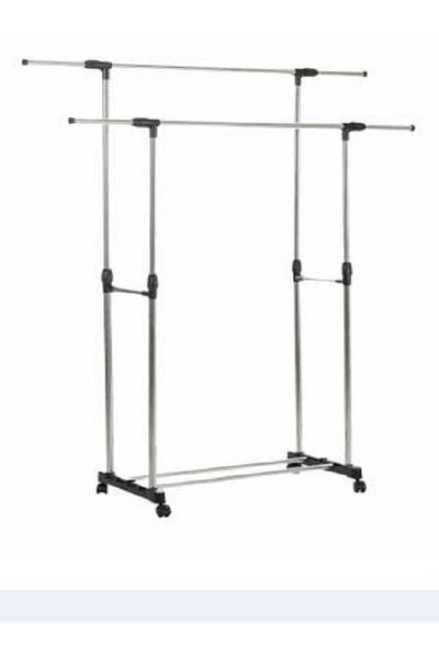 Generic Portable Extendable Double Pole Clothes Hanger, Stainless Steel, Silver: