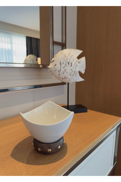 Ogia Concept Passion Porcelain Bowl with Wooden Legs Gold Presentation Bowl 15 cm (Salad - Fruit - Nuts)