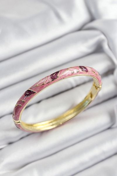 Clariss Mineli Brass Pink and Fuchsia Leaf Motif Gold Color Women's Handcuffs - Tj-Bb7414