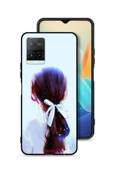 Tolwak غطاء حماية Vivo Y32 بتصميم ربطة شعر مع رباط شعر وفن فتاة