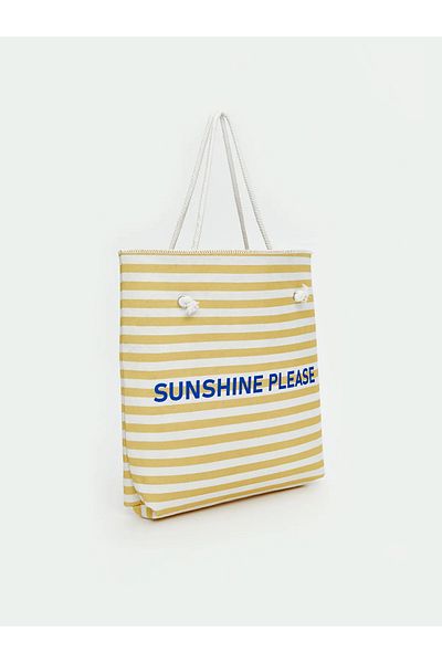 LC Waikiki Printed Straw Drawstring Women's Beach Bag