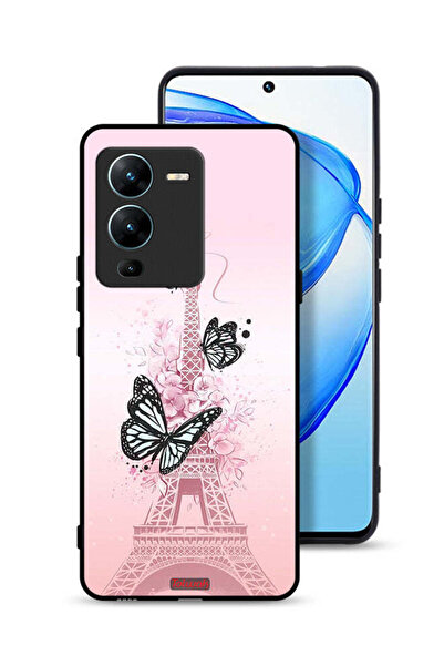 Tolwak غطاء حماية لهاتف Vivo V25 Pro 5G بنقشة فراشات على برج إيفل