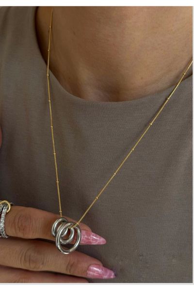 AychaAksesuar قلادة حلقة من الفولاذ بلونين