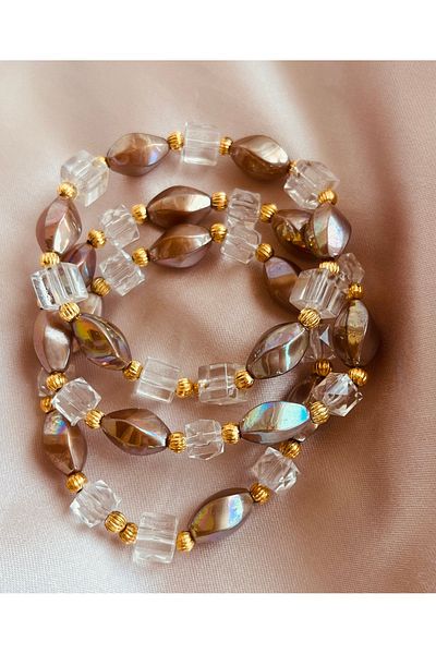 COCOSH TAKI Pink Hologram Bpncuklu Gold Detailed Multi Bracelet