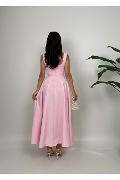 Butik Pembe Kemer Düğmeli Elbise