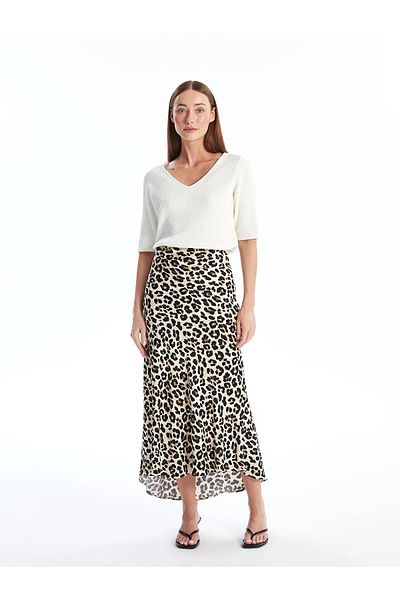 LC Waikiki Γυναικεία σατέν φούστα Standard Fit Leopard Print
