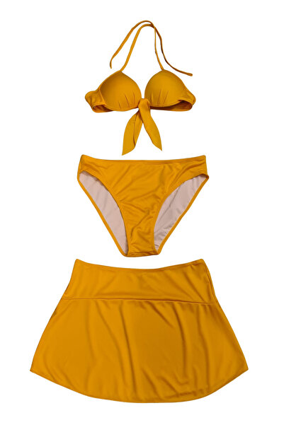 Glowzia Sarı Brazilian Fiyonk Detaylı Dolgulu Destekli Push-up Bikini Takımı