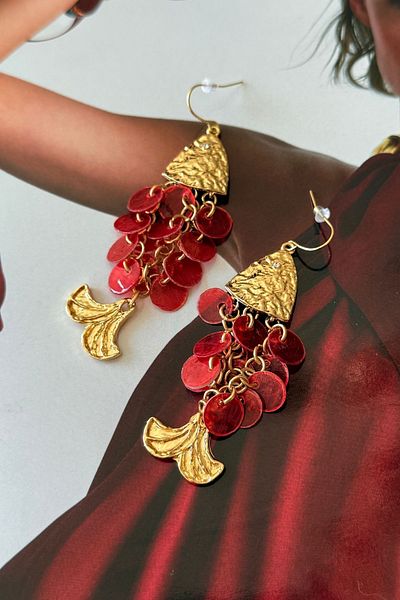 Trendy Butik Red Sequin Fish Earrings