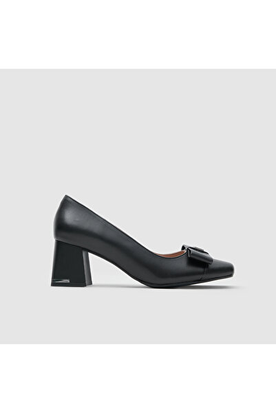 TOGO Siyah Hakiki Deri Kadın Topuklu Ayakkabı [060090]