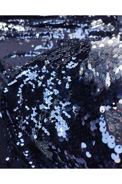 Kumaş Parça Lame and Navy Blue Colored Double Sided Sequin Sequin (Width 130 cm X Length 210 cm)