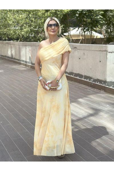 Kokoşum Butik 205177 Rochie cu o singură mânecă Galbenă