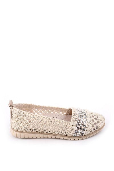 Papuçsepeti Shoe Basket 4756 Women's Lace Knitted Daily Stone Ballerina Shoes