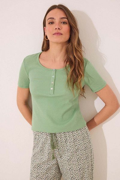 Women'secret Long green ribbed cotton pajamas