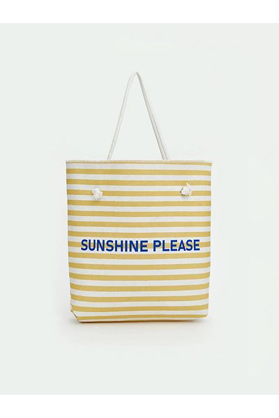 LC Waikiki Printed Straw Drawstring Women's Beach Bag
