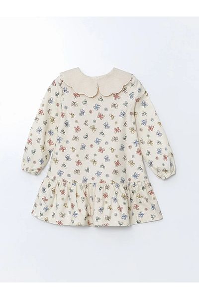 LC Waikiki Peter Pan Collar Ribbon Patterned Girl's Dress