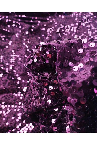 Kumaş Parça Sequin Embroidered Velvet in Purple Color (Width 130 cm X Length 250 cm)