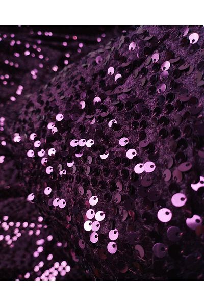 Kumaş Parça Sequin Embroidered Velvet in Purple Color (Width 130 cm X Length 250 cm)