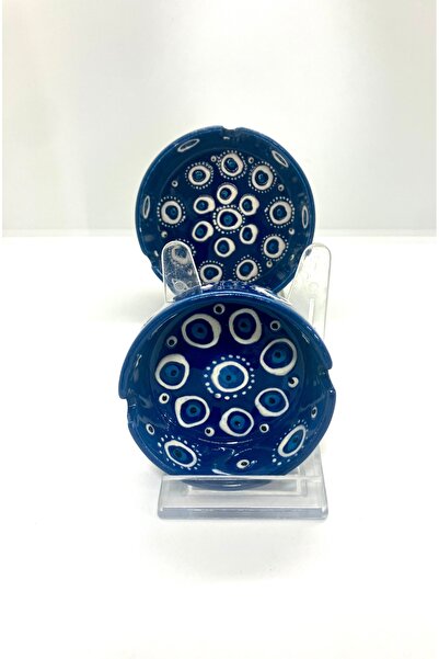 Store طقم منفضة سجائر مصنوعة يدويًا من الخرز باللون الأزرق الداكن مكون من قطعتين