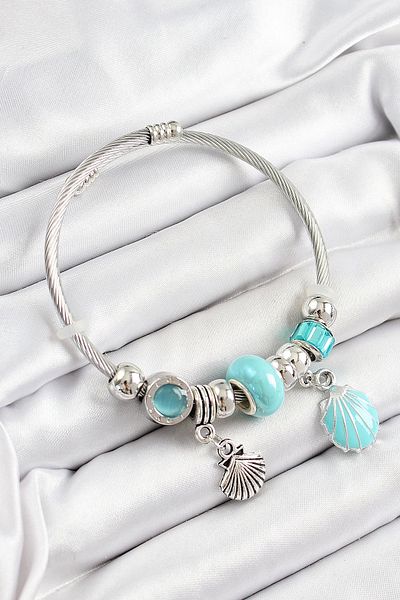 Clariss 316L Steel Blue Oyster Model Silver Color Charm Bracelet