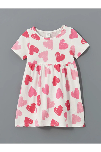 LC Waikiki Crew Neck Printed Girl's Combed Cotton Dress