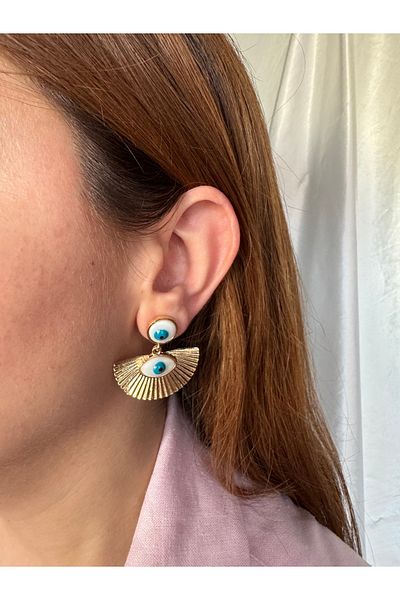 Petra Jeweils Gold Earrings with Evil Eye Beads